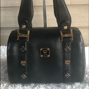 Authentic MCM Safiano leather black Boston Bag